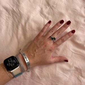 Emerald Green Double Heart Statement Ring – Size 7